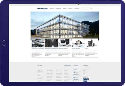 Hamilton Company website on tablet
