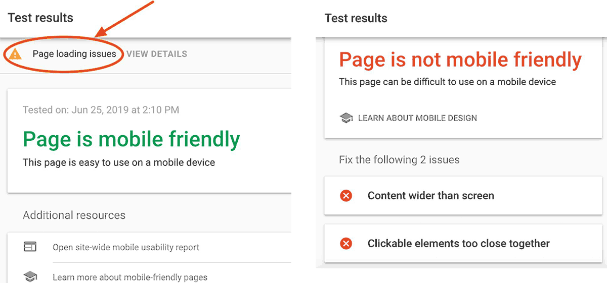 Mobile-friendly test results