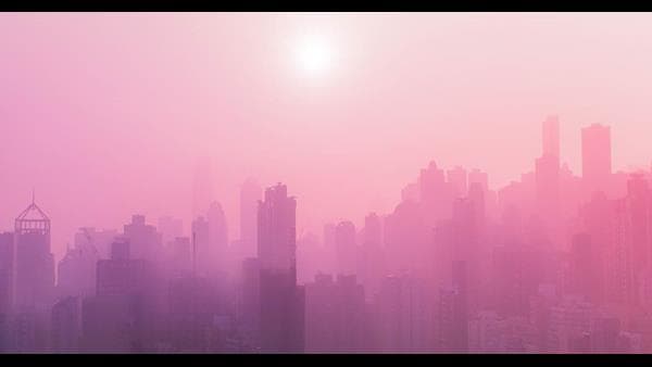 pink foggy cityscape