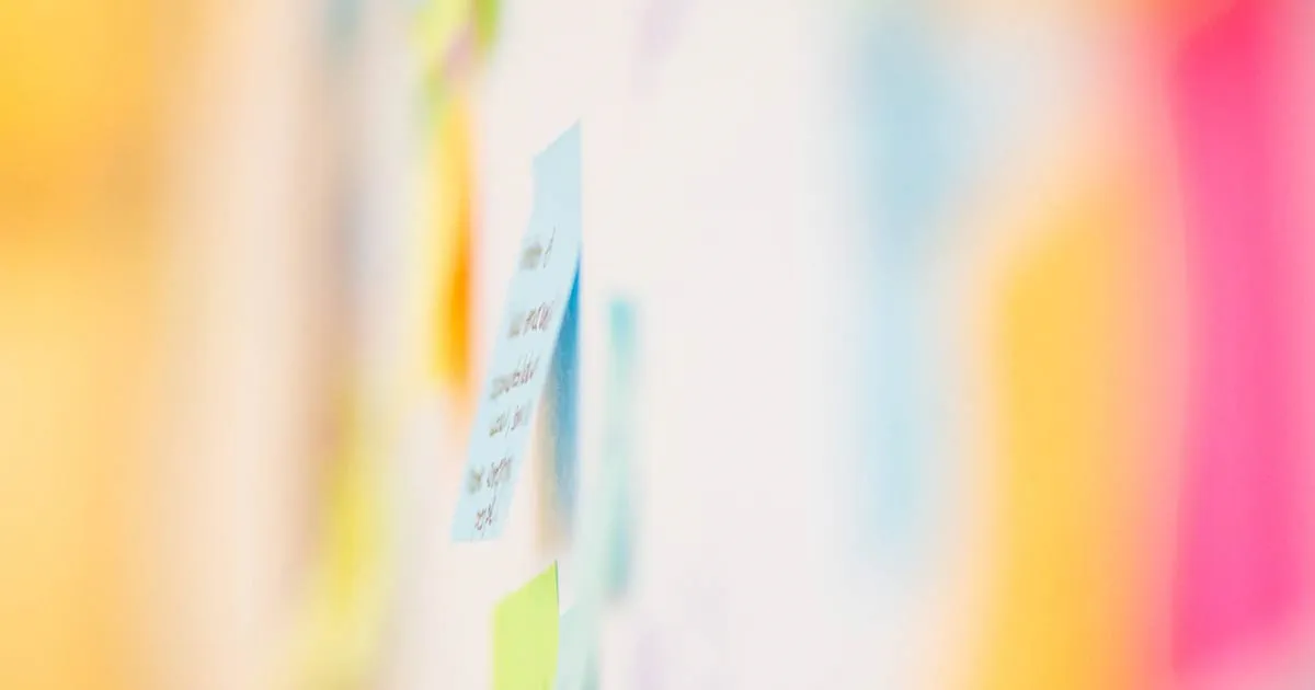 Post-it notes on board for planning a workflow