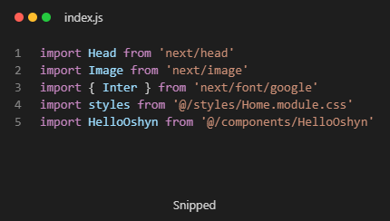 Screenshot of the code for importing a component