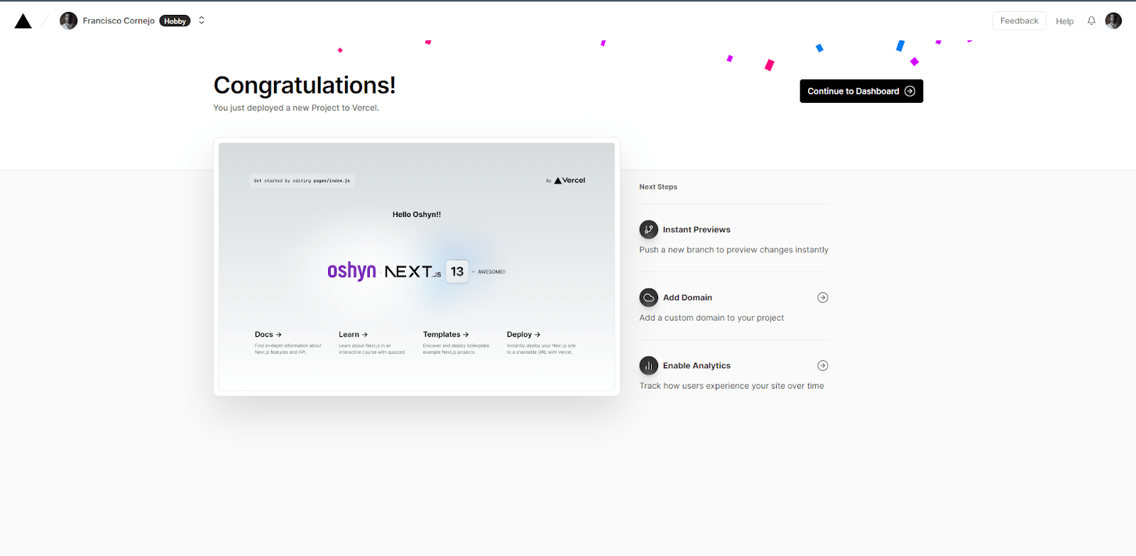 Screenshot of a live Next.js page with the Oshyn logo