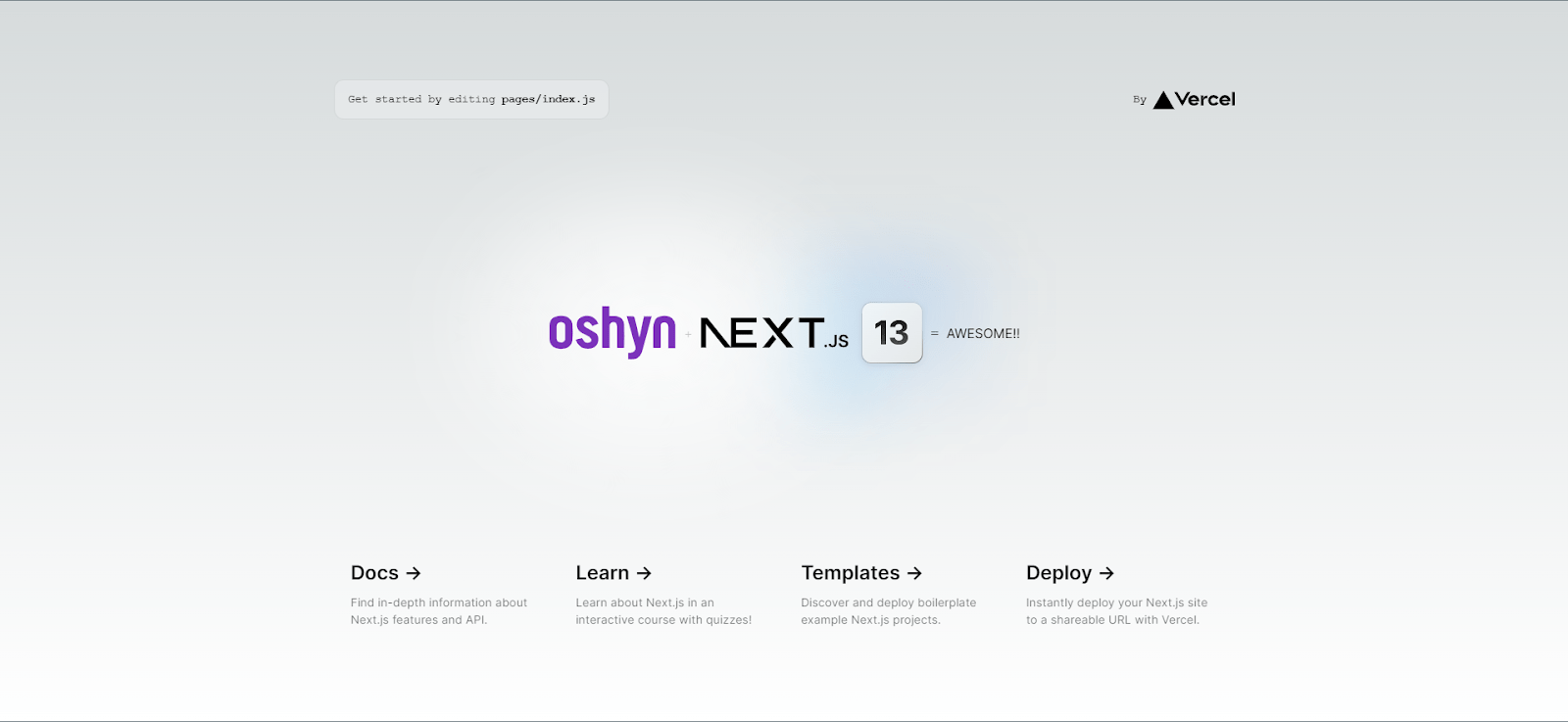 Screenshot of the Next.js startup screen with Oshyn logo