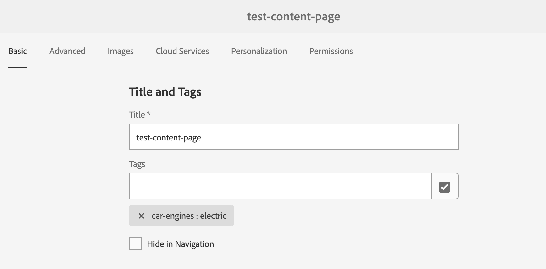 AEM screen with page tagged with the corresponding selected tag