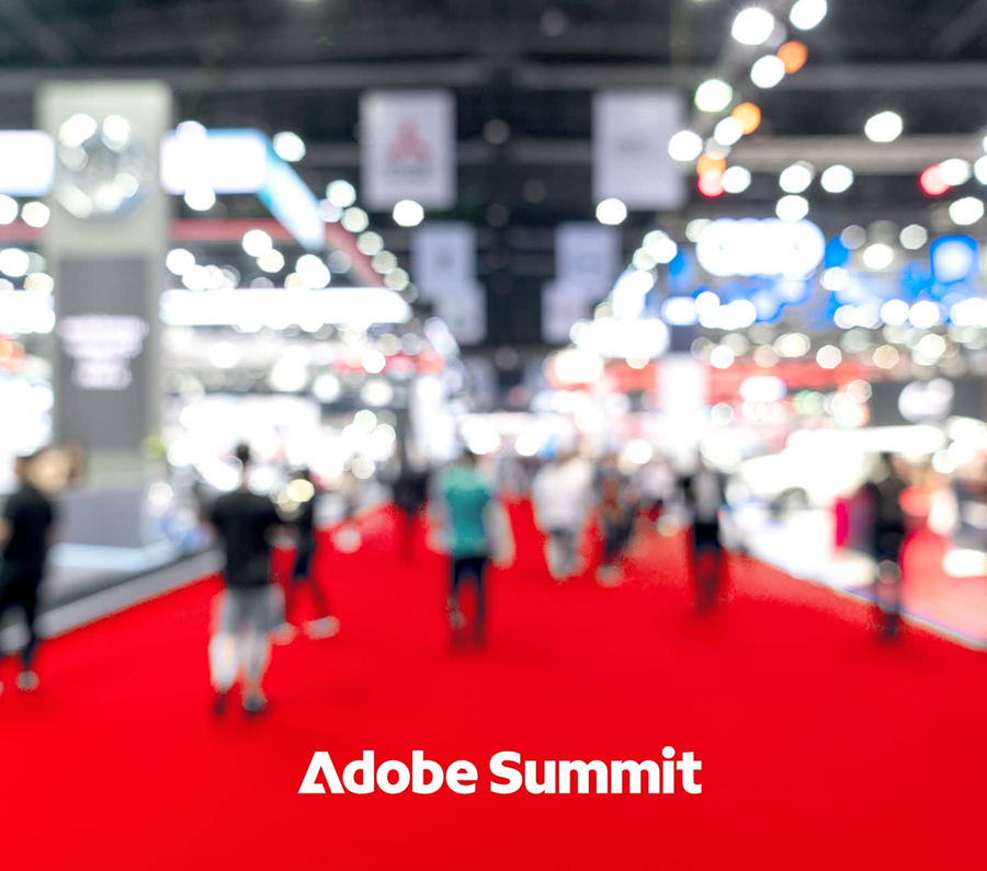 Blurry trade show image with Adobe Summit 2024 logo