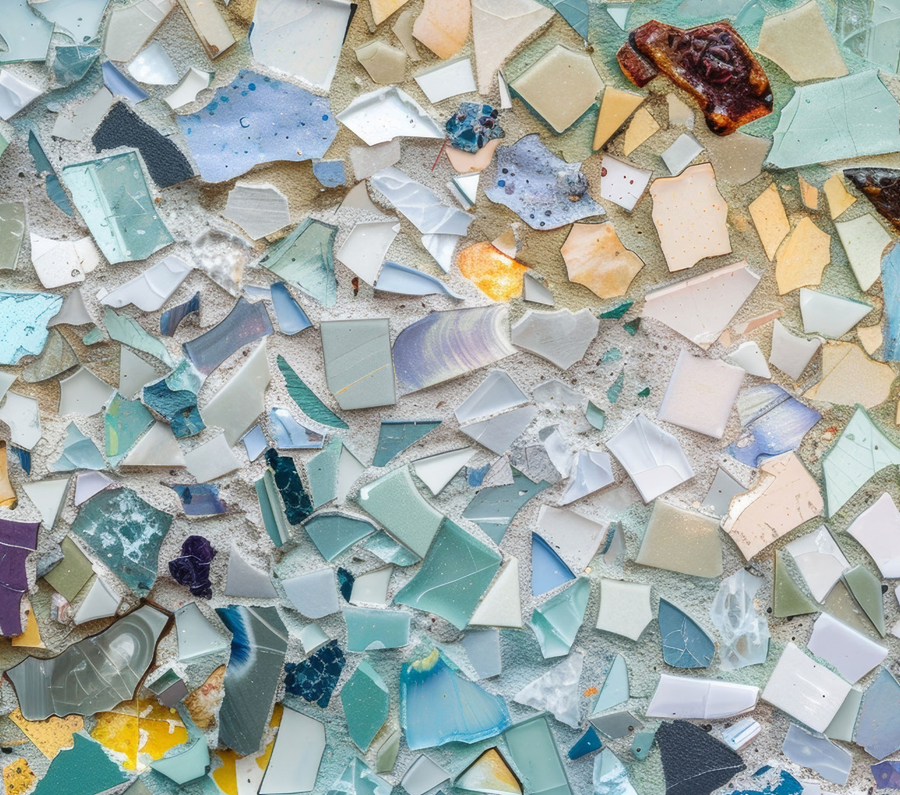 Closeup of fragments of glass from a mosaic