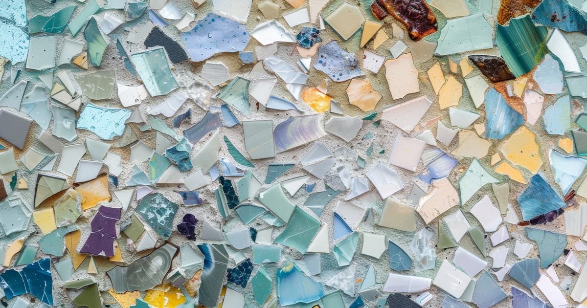 Closeup of fragments of glass from a mosaic