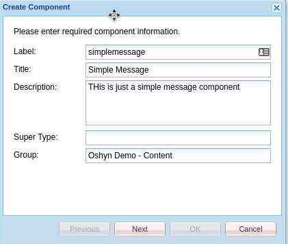 Create Component dialog box