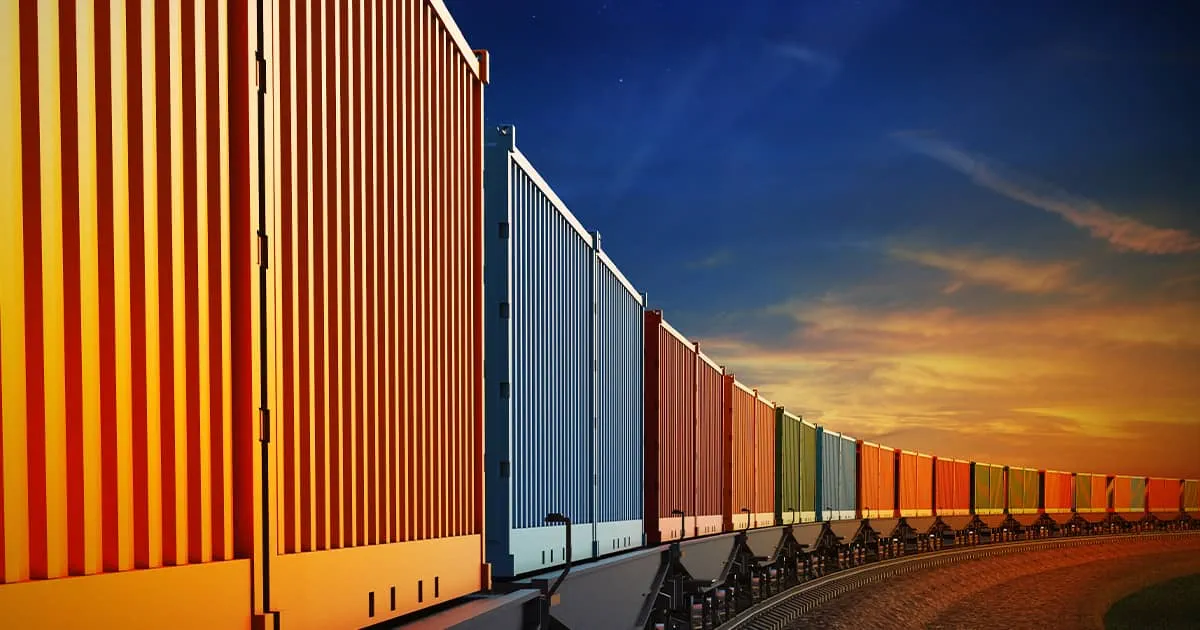 Wagon of a freight train with containers