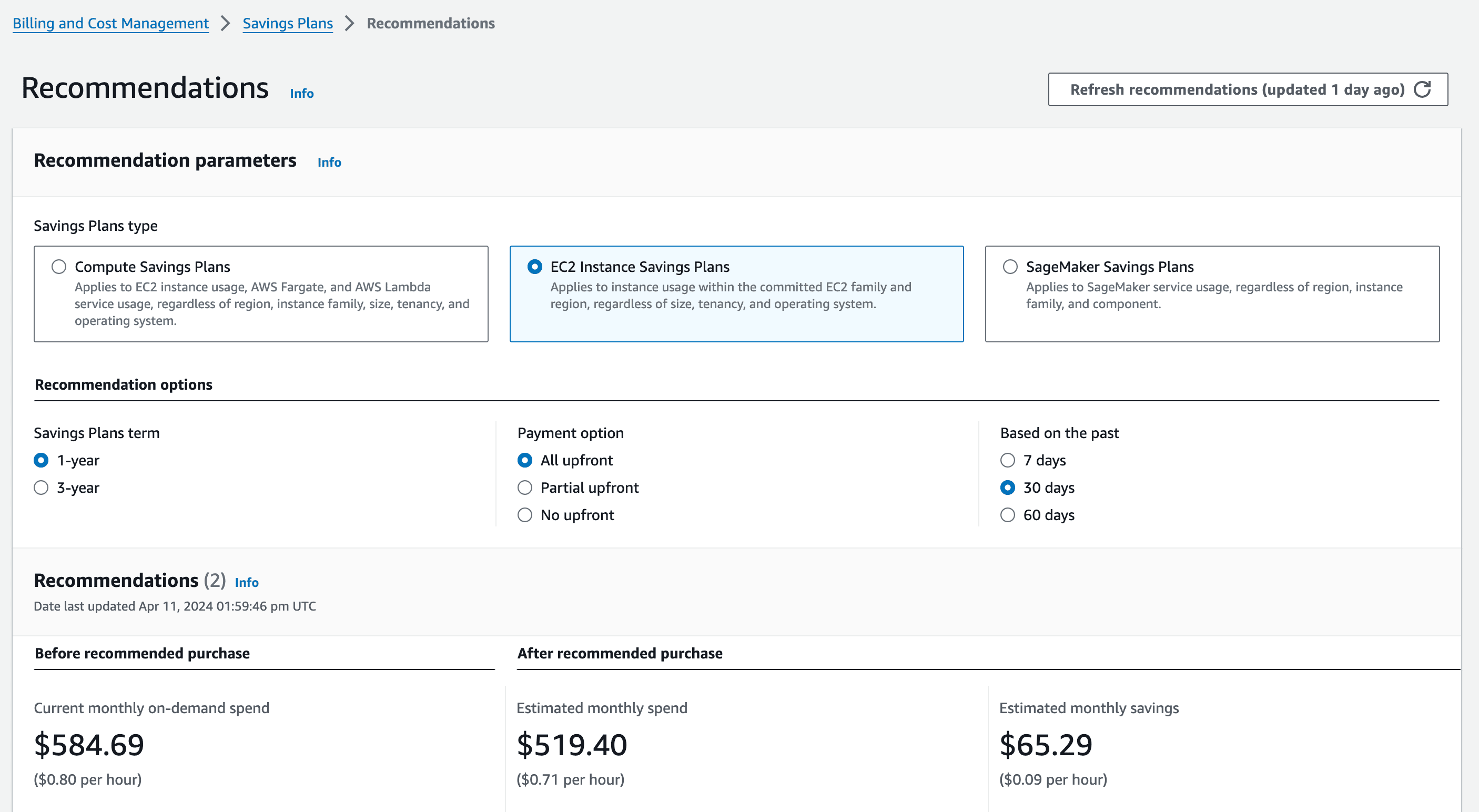 Savings Plans Recommendations