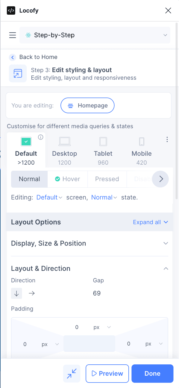 Locofy Step 3: Edit Styling and Layout