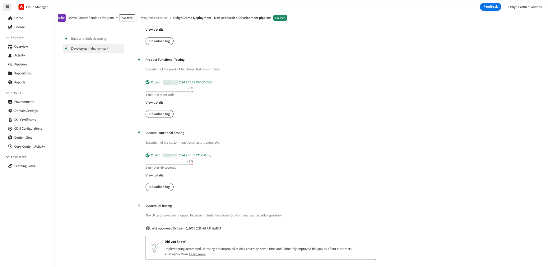 Cloud Manager Non-Production Pipeline