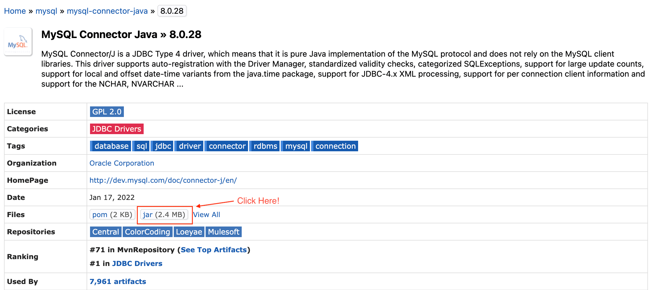 Download MySQL JDBC Driver