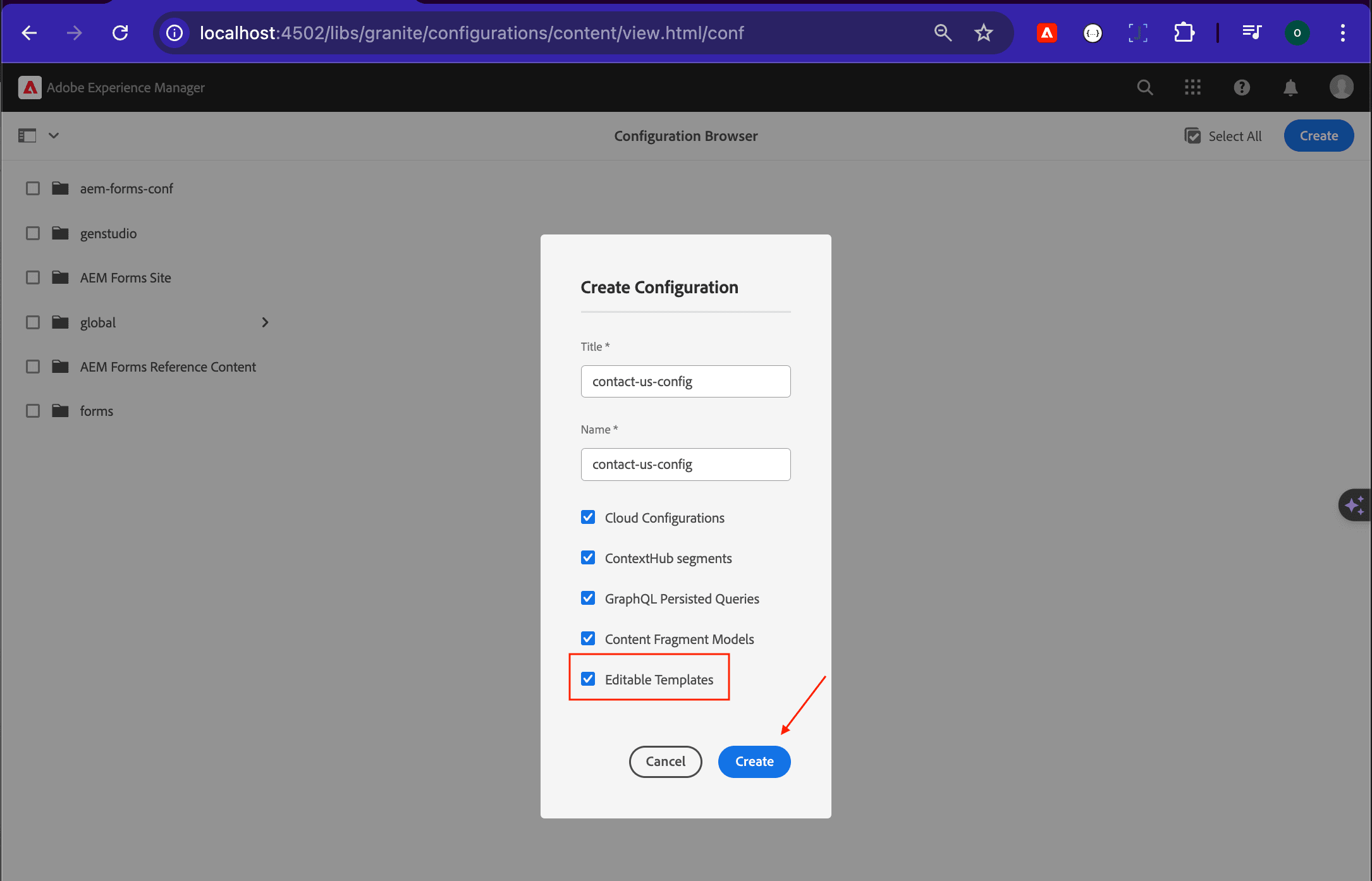 Create a new Configuration and allow Editable Templates