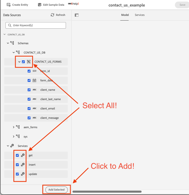 Add Database Table attributes and Services