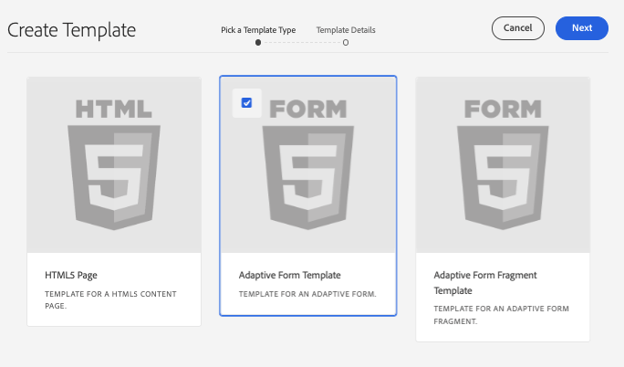 Select the “Adaptive Form Template”