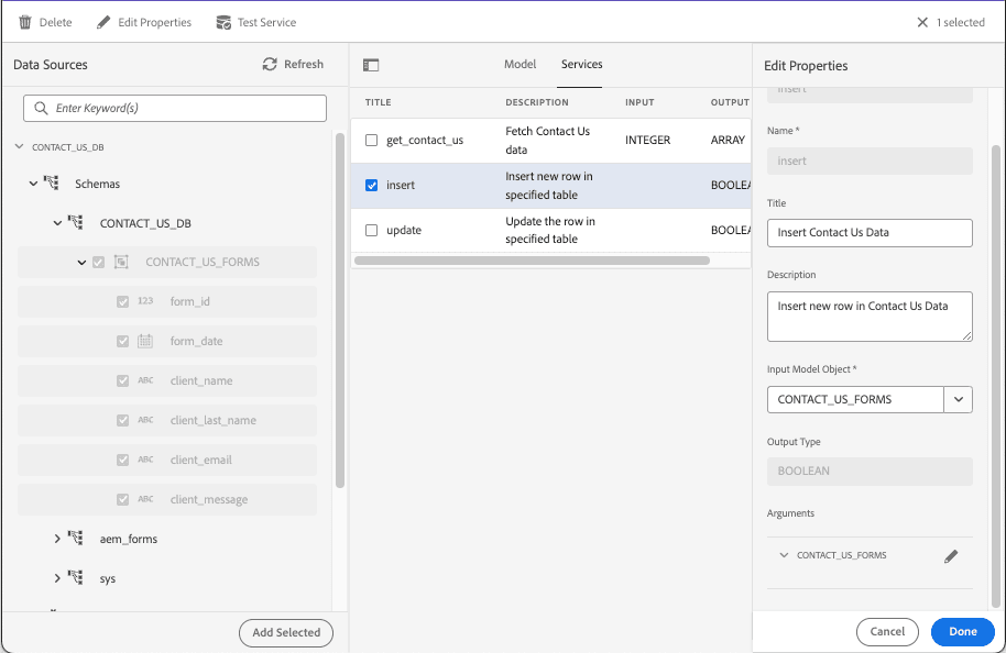 Configure Insert service