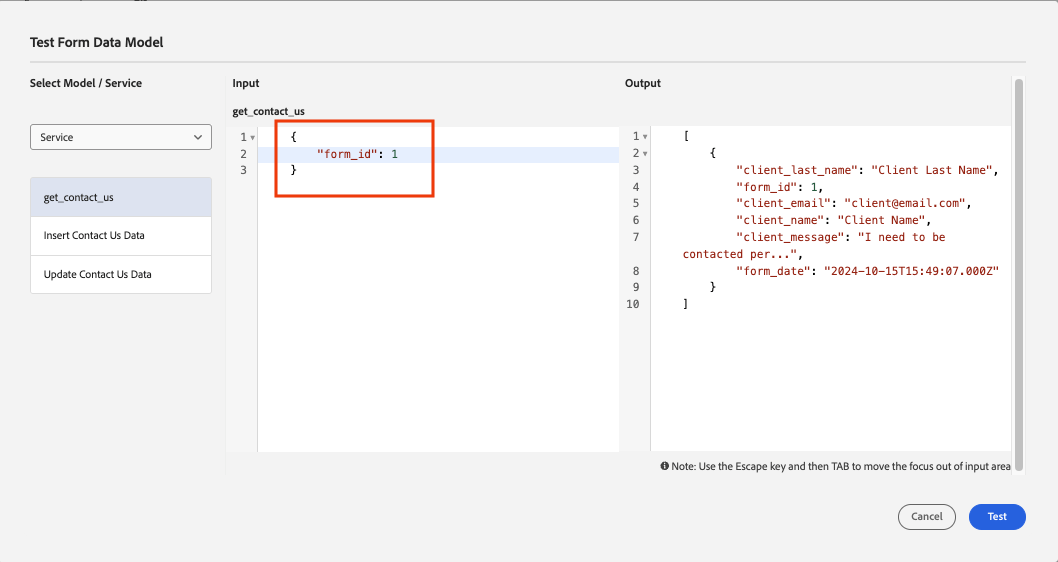 In the Input field, use an existing form_id