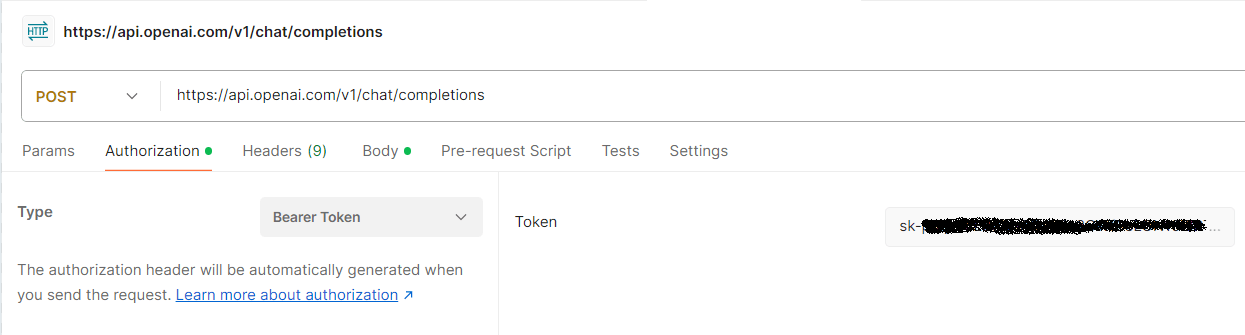 Bearer authorization with the OpenAI APIKey