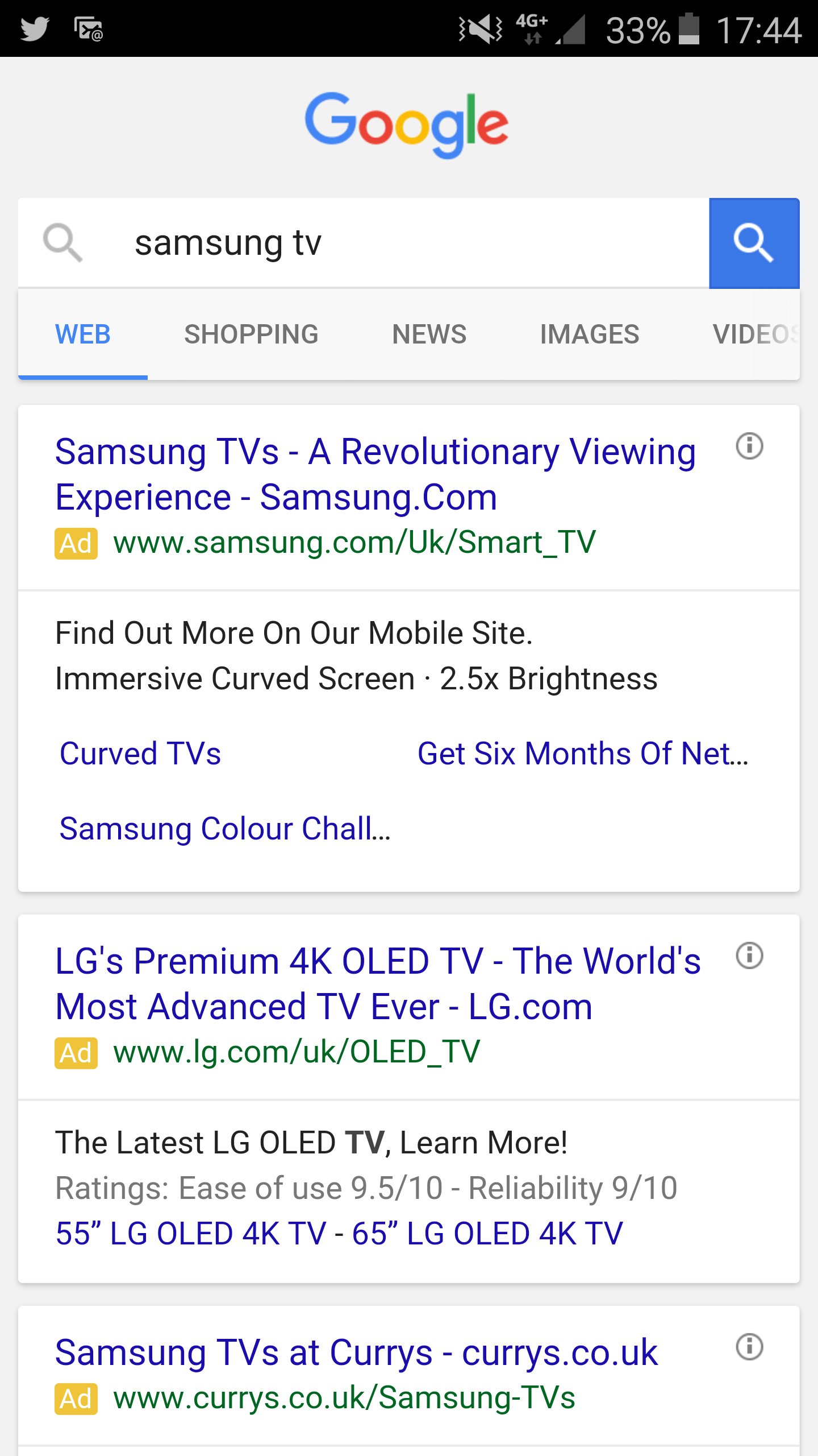 Google ad for Samsung TV