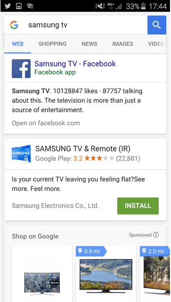 Samsung TV Google results