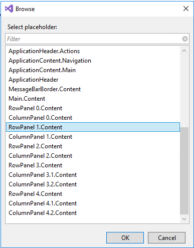 Placeholder selection window 