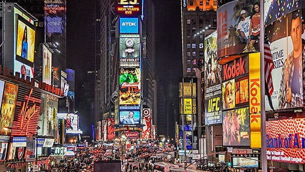 New York City billboards at night