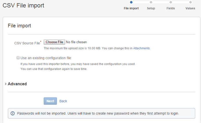 CSV File import screenshot