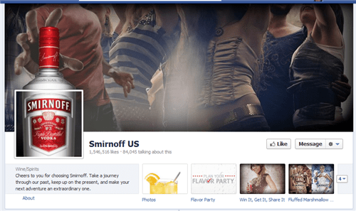 Smirnoff's Facebook profile